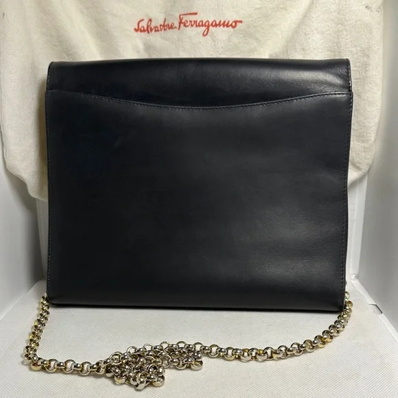 Salvatore Ferragamo Vintage Black Leather Flap Chain Link Shoulder Crossbody Bag - Picture 5 of 12